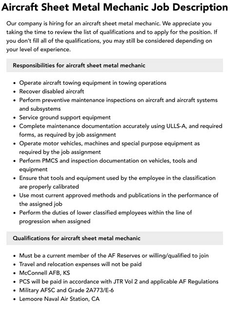 sheet metal mechanics|sheet metal mechanic job duties.